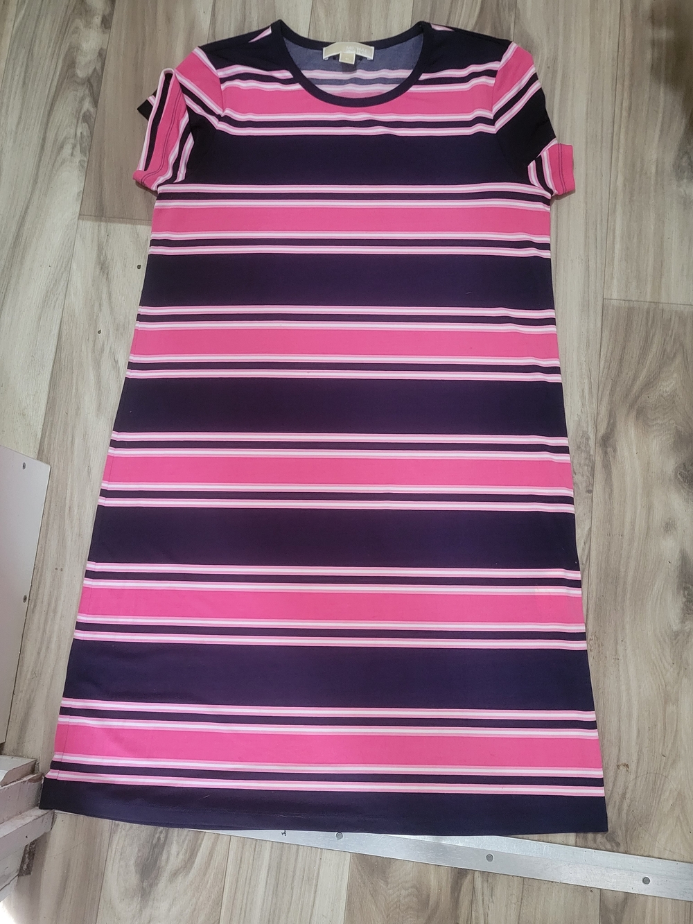 Michael Kors Pink and Navy Striped Midi Shift Dress